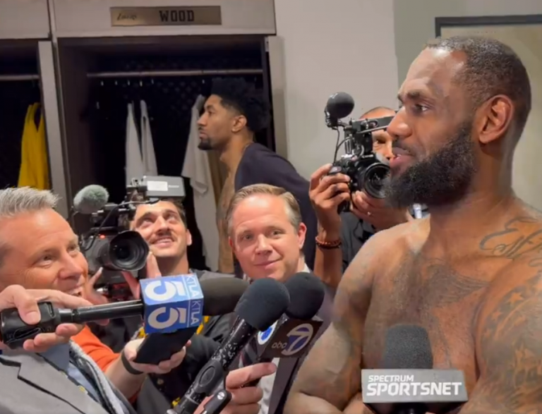 Lebron James loses focus during an interview when he notices his sons presence on tv and goes viral